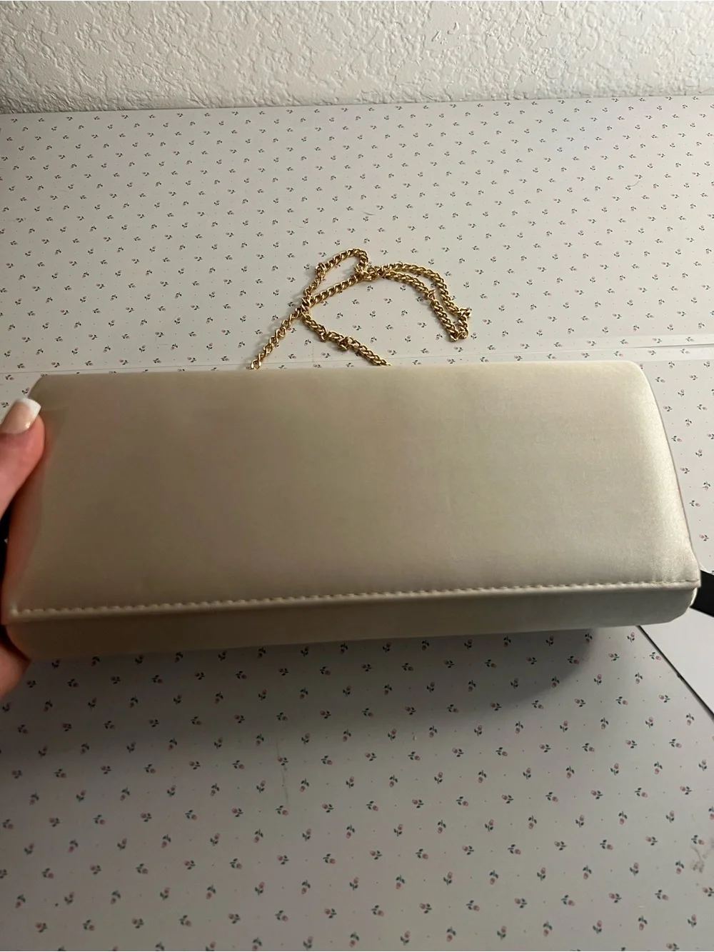 Satin Bow Clutch with Gold Chain Strap - NWT